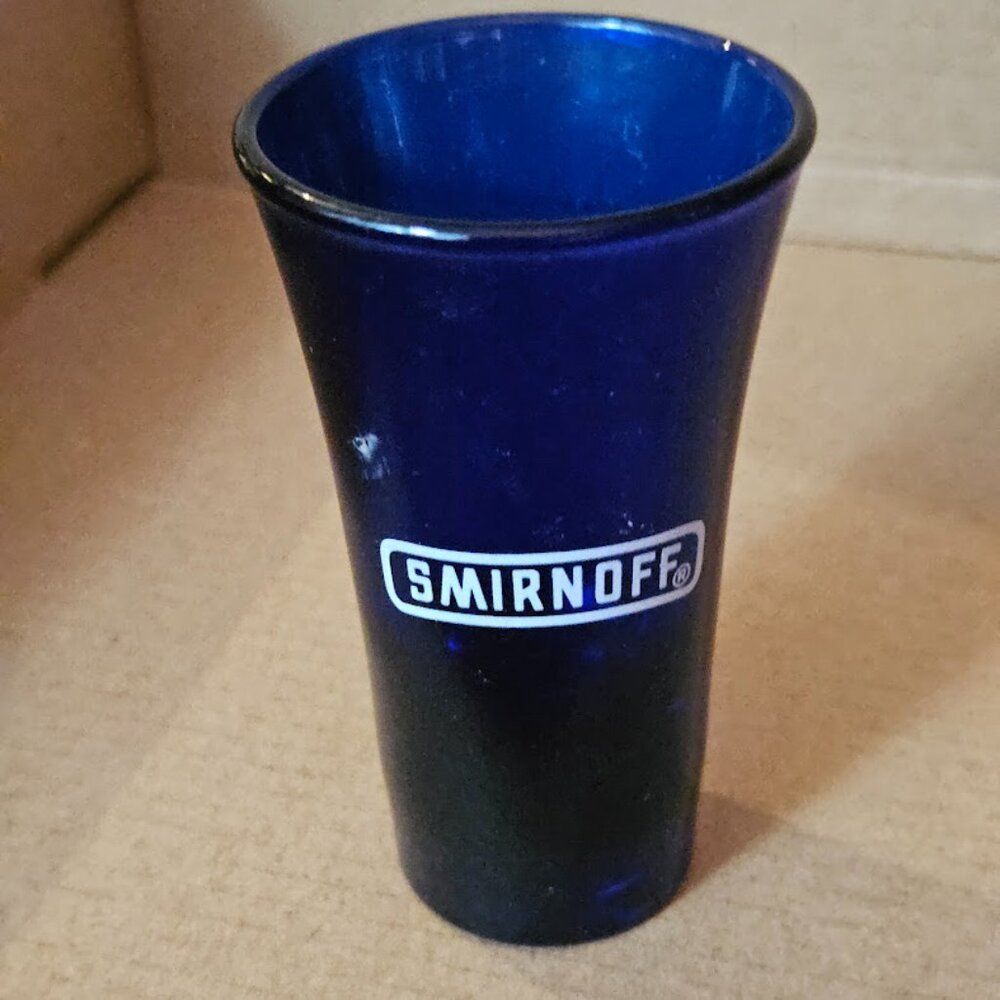Vintage, collecitble, Cobalt blue Sminoff shot glass, EUC.